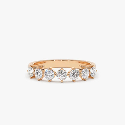 14k Gold Round Diamond 7 Stone Prong Setting Wedding Band 0.70 ctw