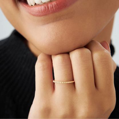 14k Gold Beaded Wedding Band Ring Stackable 1.5mm Solid Gold