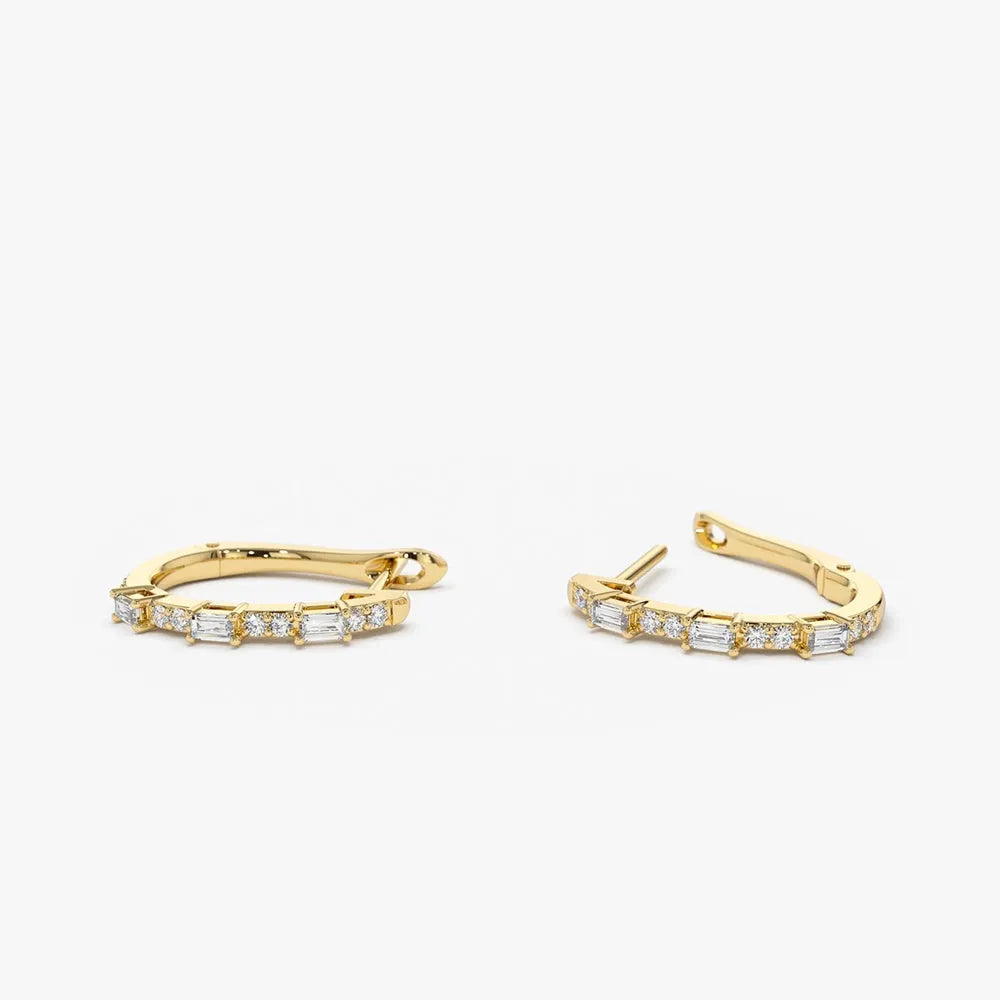 14k Gold Diamond Baguette and Round Cut Earrings 0.28 ctw