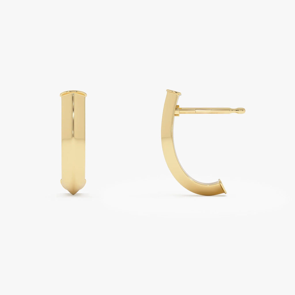 14k Yellow Gold Knife Edge Open Hoop Earrings 17mm Length 6mm Width