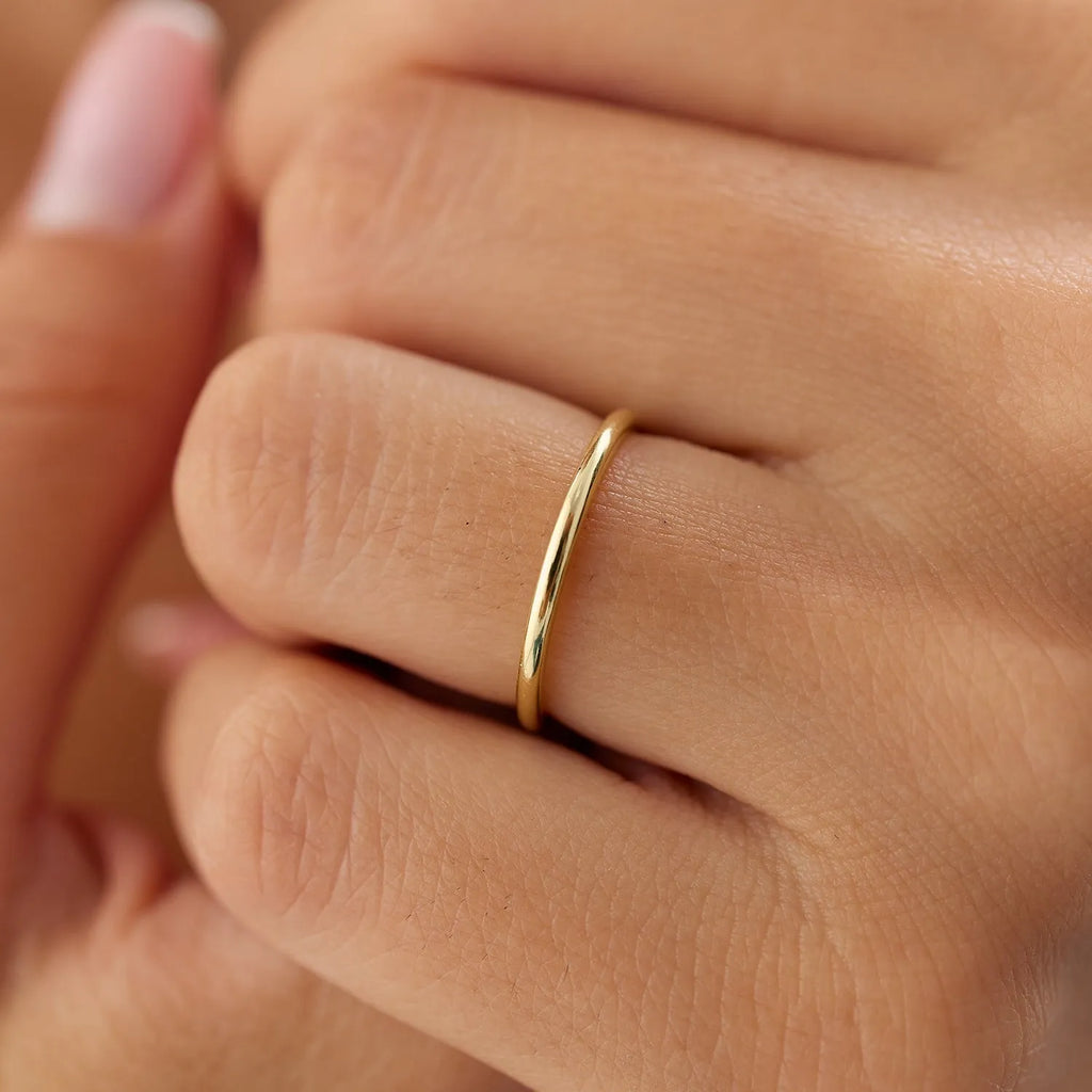 14k Solid Gold 1.5mm Minimalist Thin Stackable Wedding Band Ring