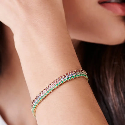 14k Gold Round Diamond and Multicolor Sapphire 4 Prong Tennis Bracelet