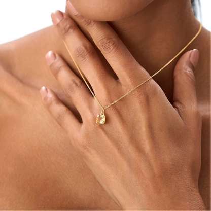 14k Solid Gold Citrine Cushion Cut Solitaire Necklace 0.80 Carat
