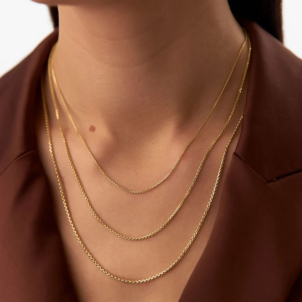 14k Solid Yellow Gold Box Chain Link Necklace