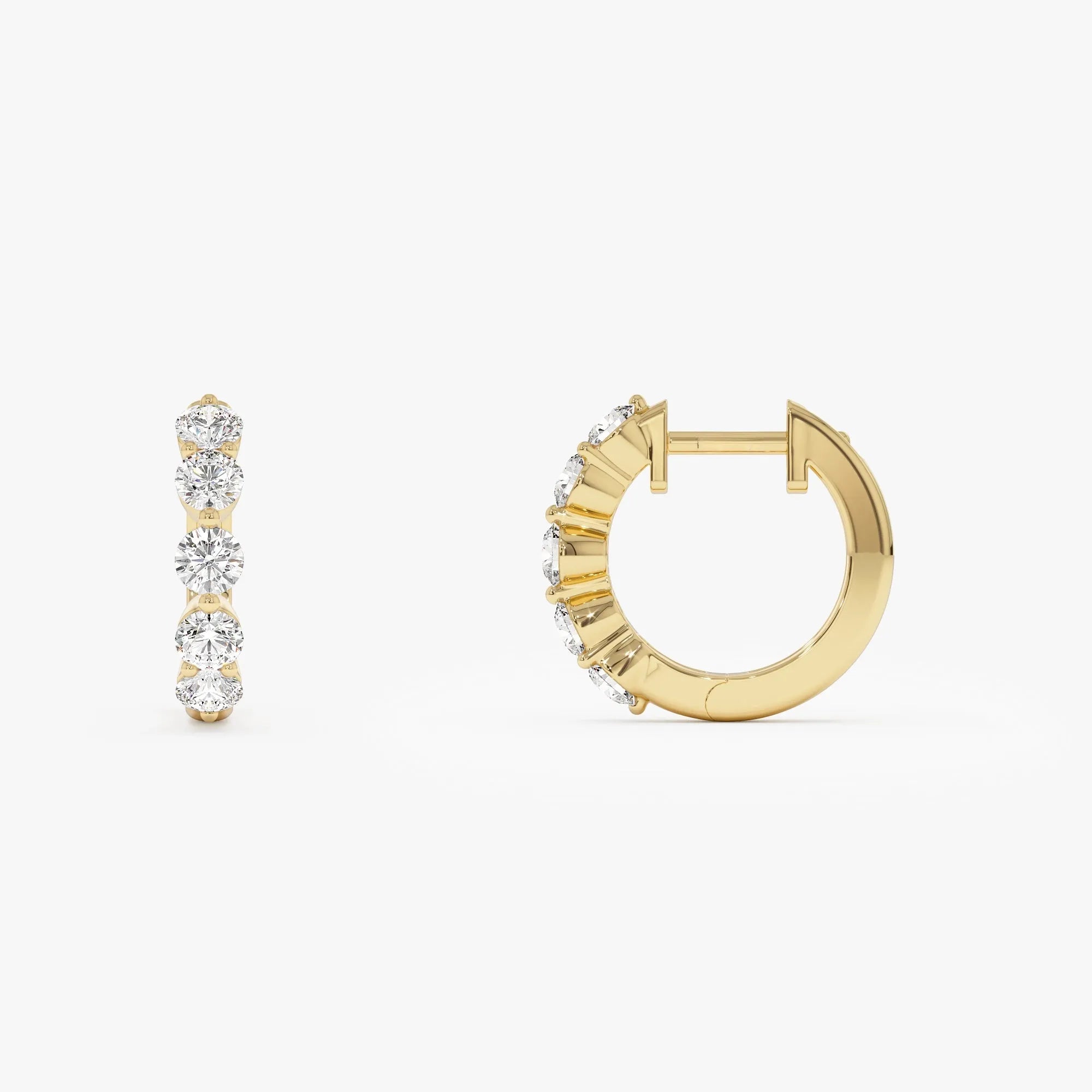 14k Gold Diamond Round Cut Shared Prong Hoop Earrings 0.80 ctw