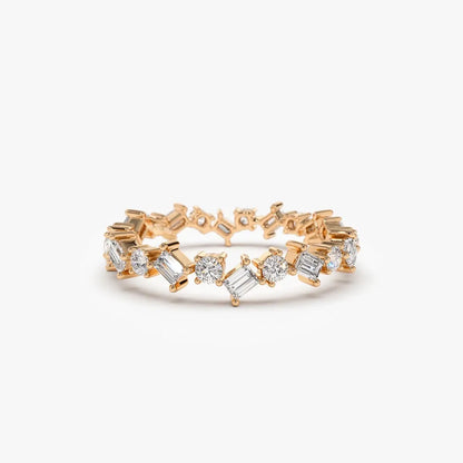 14k Gold Round and Baguette Diamond Full Eternity Ring 0.81 Carat