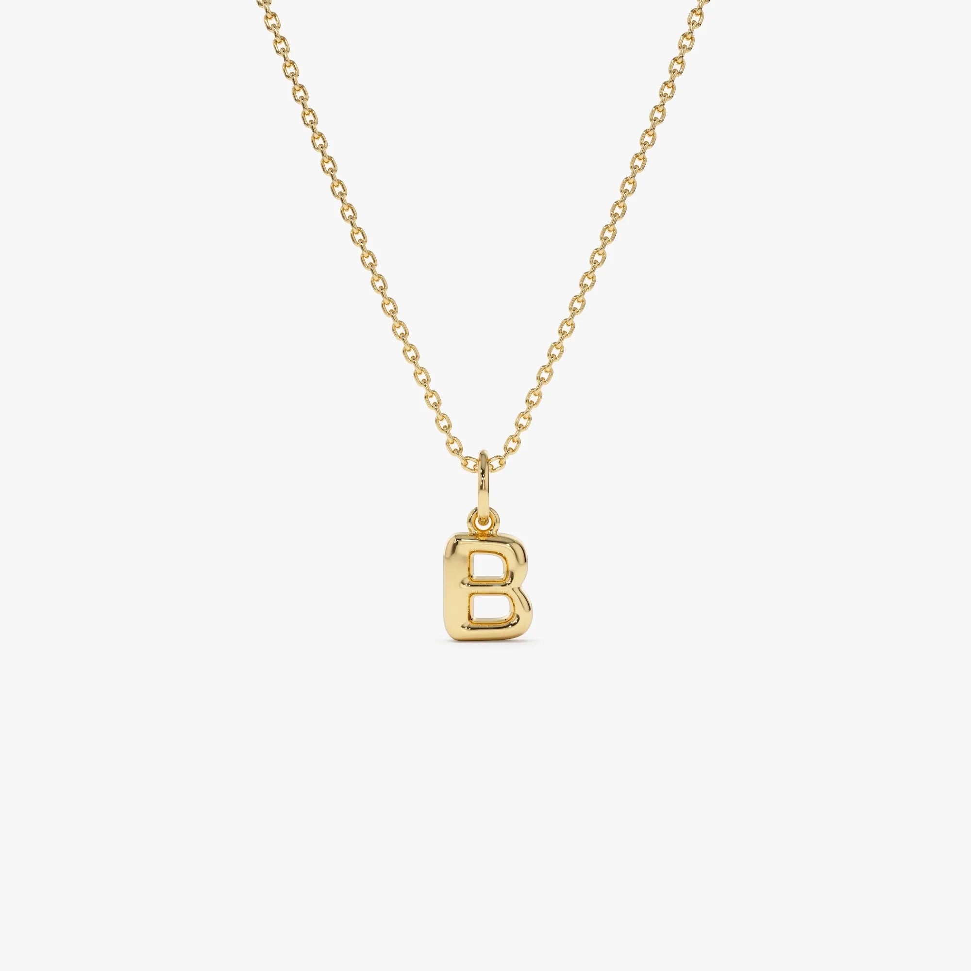 14k Solid Gold Initial Bubble Letter Pendant Necklace
