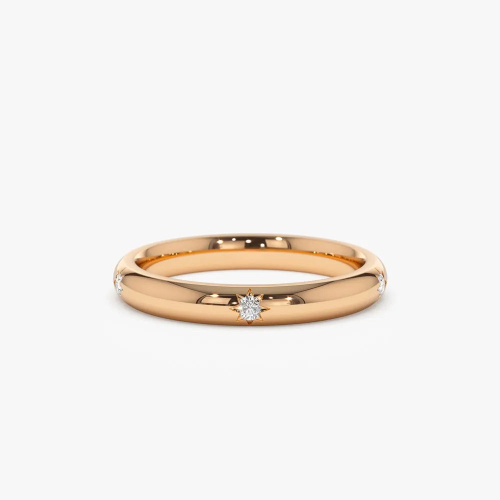 14k Gold Round Diamond Star Setting Full Eternity Ring 0.08 ctw