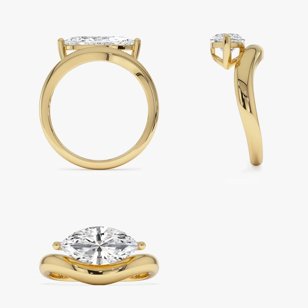 14k Gold 1.50 Carat Marquise Lab Grown Diamond Contemporary Design Ring