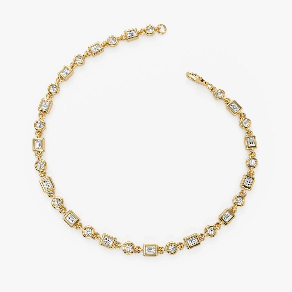 14K Solid Gold 0.85 CTW Round and Baguette Diamond Bracelet