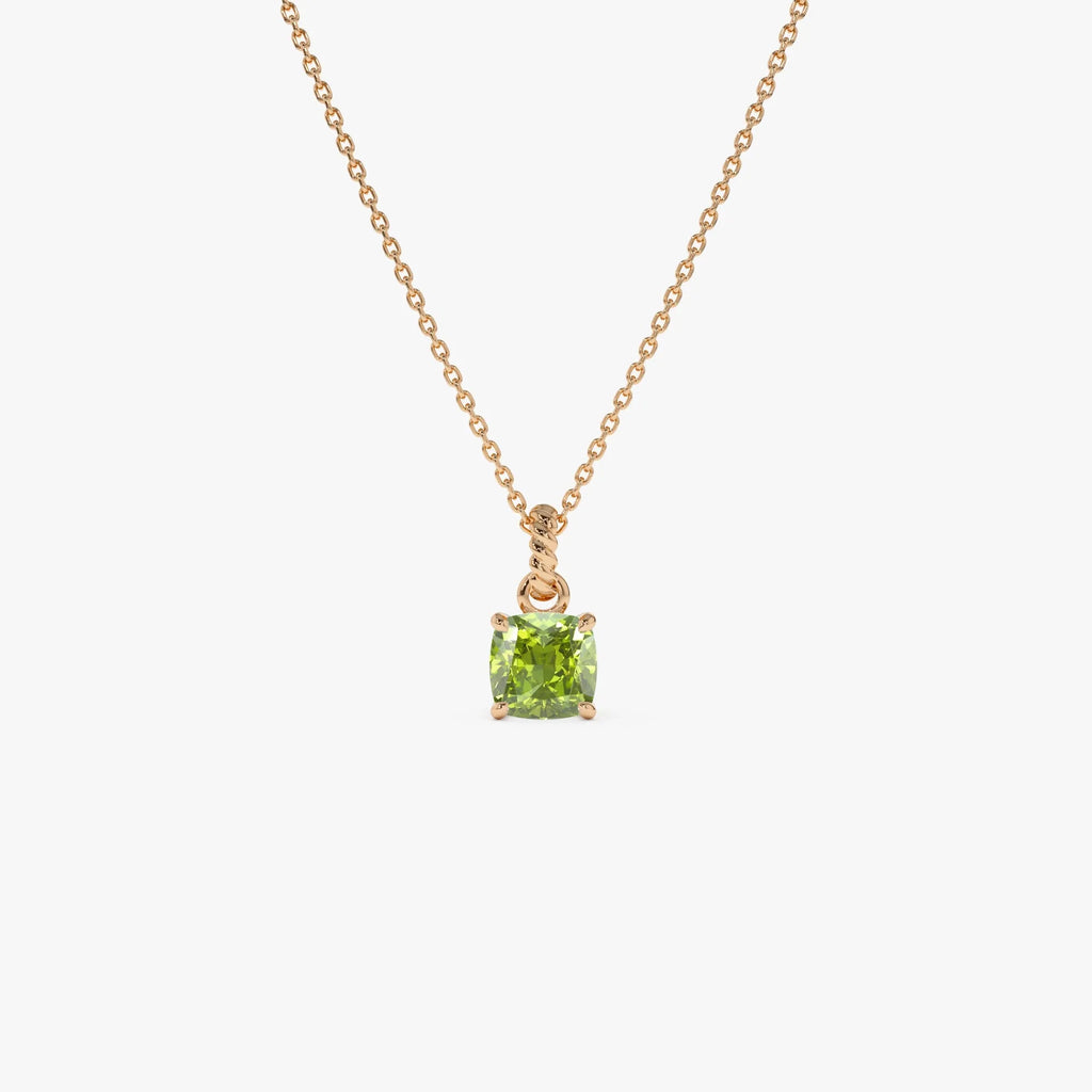 14k Solid Gold Peridot Cushion Cut Solitaire Necklace 1.00 Carat
