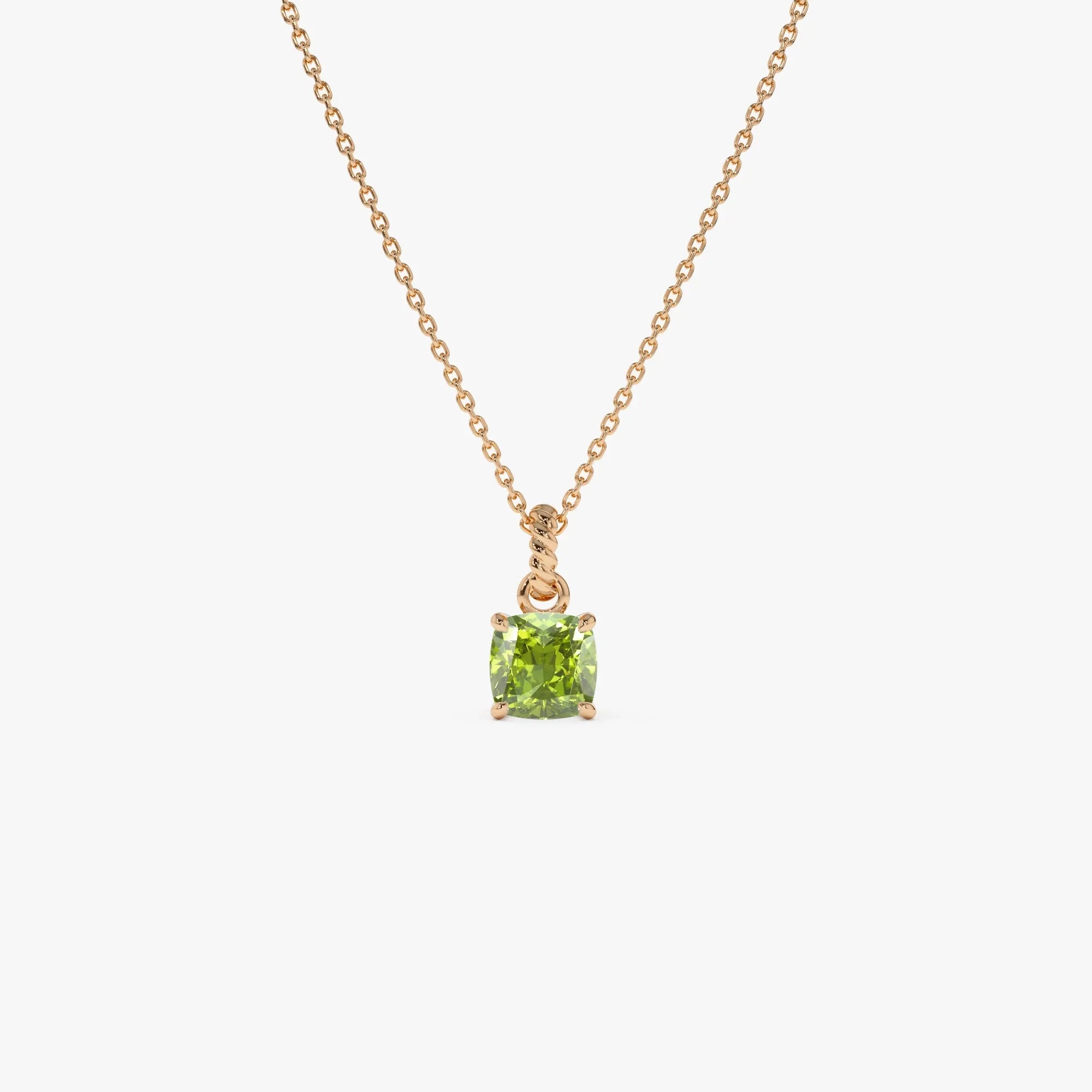 14k Solid Gold Peridot Cushion Cut Solitaire Necklace 1.00 Carat