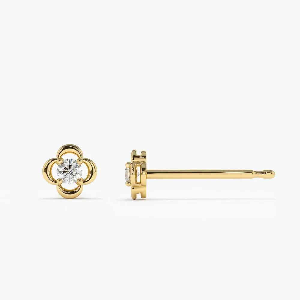 14k Gold Diamond Round Cut Clover Stud Earrings 0.14 ctw