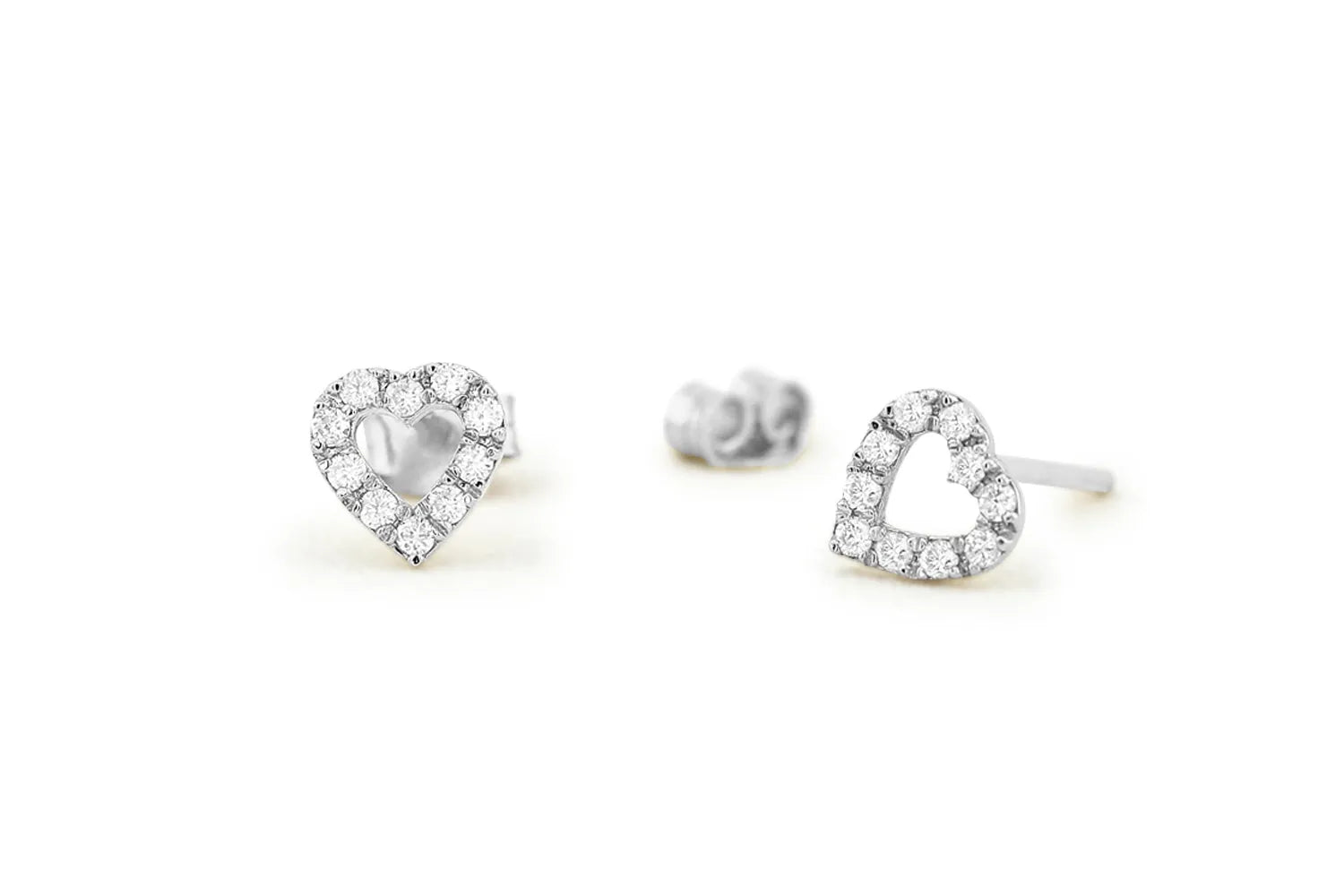 14k Gold Diamond Round Cut Mini Heart Stud Earrings Micro Pave 0.12 ctw