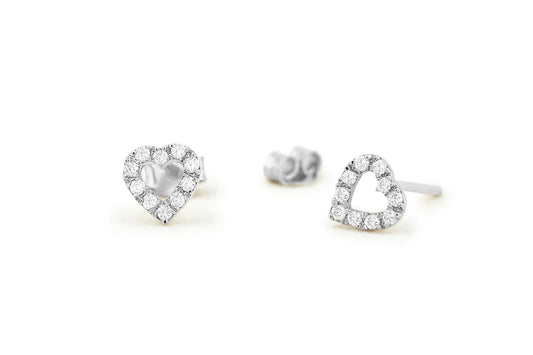 14k Gold Diamond Round Cut Mini Heart Stud Earrings Micro Pave 0.12 ctw