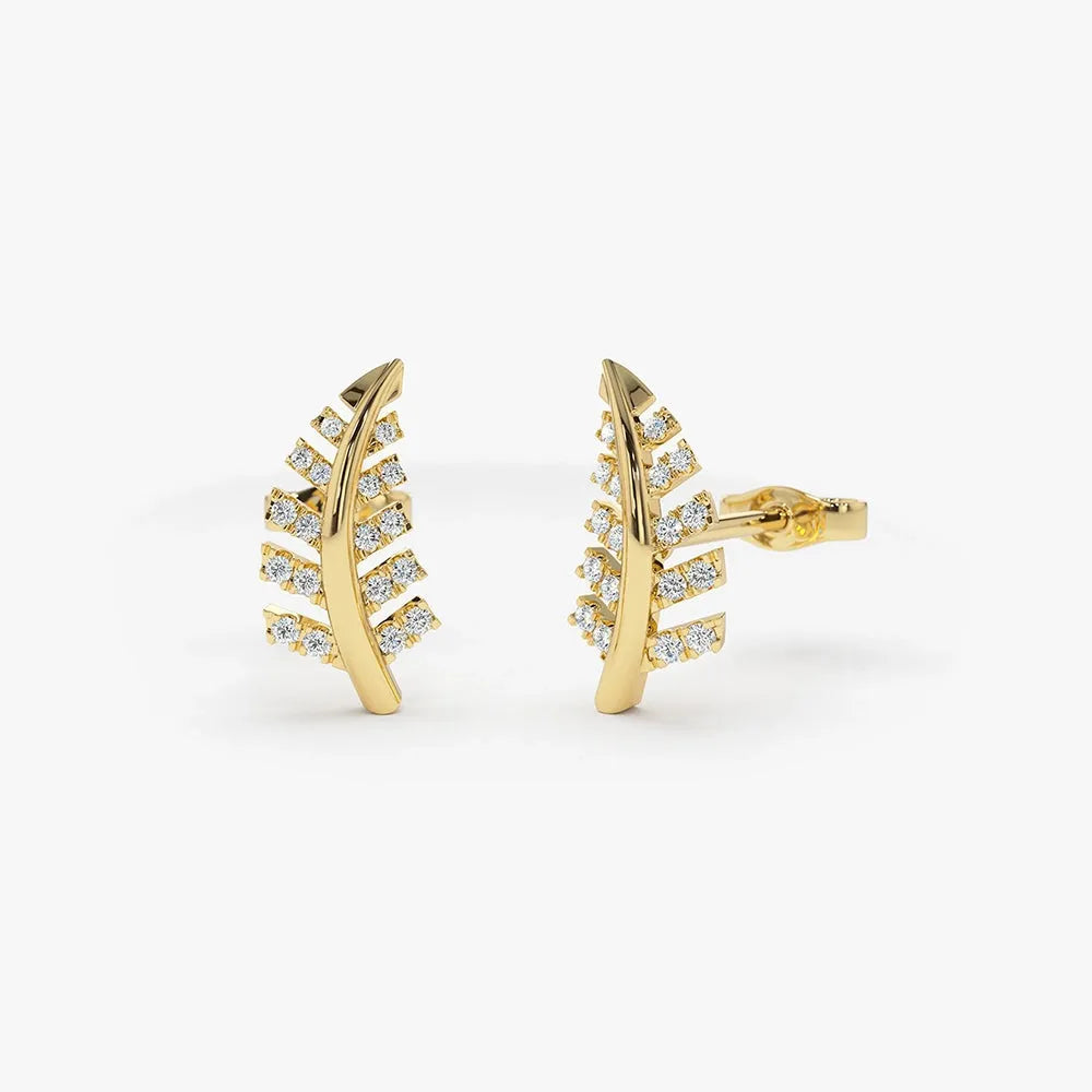 14k Gold Diamond Round Cut Leaf Earrings 0.22 ctw