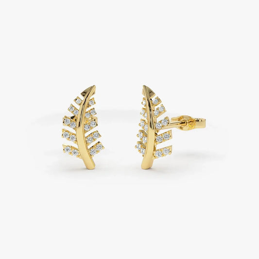 14k Gold Diamond Round Cut Leaf Earrings 0.22 ctw