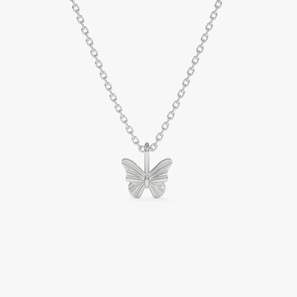14k Solid Gold Mini Butterfly Charm Pendant Necklace