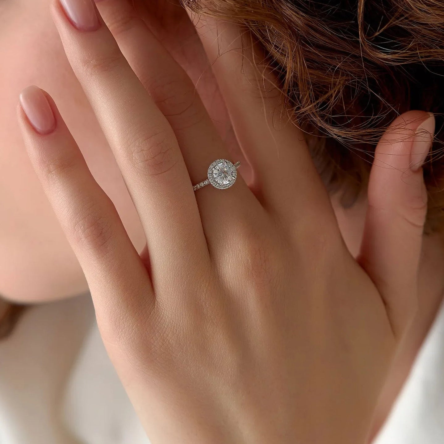 14K Gold 1.25 ctw Lab Grown Diamond Round Brilliant Aria Halo Engagement Ring