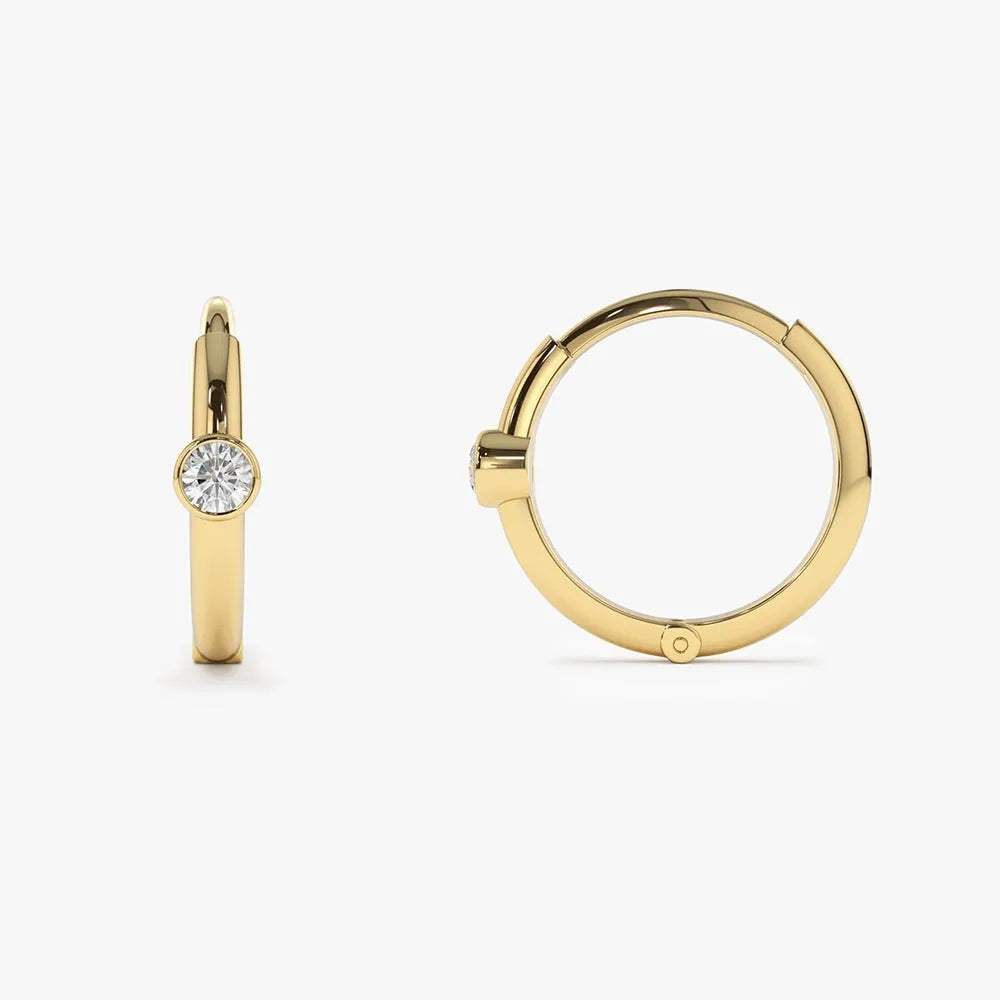 14k Gold Diamond Round Cut Bezel Setting Hoop Earrings 0.14 ctw