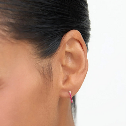 14K Solid Gold Round Ruby Huggie Hoop Earrings 0.35ctw