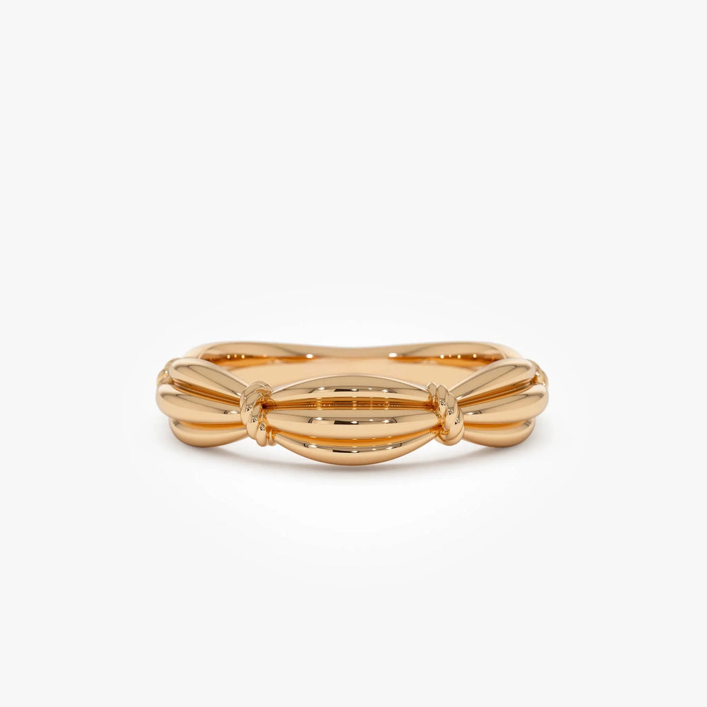 14k Gold Textured Knot Ring Wide Statement Band