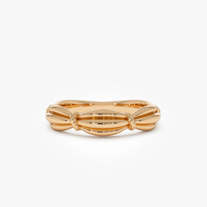 14k Gold Textured Knot Ring Wide Statement Band