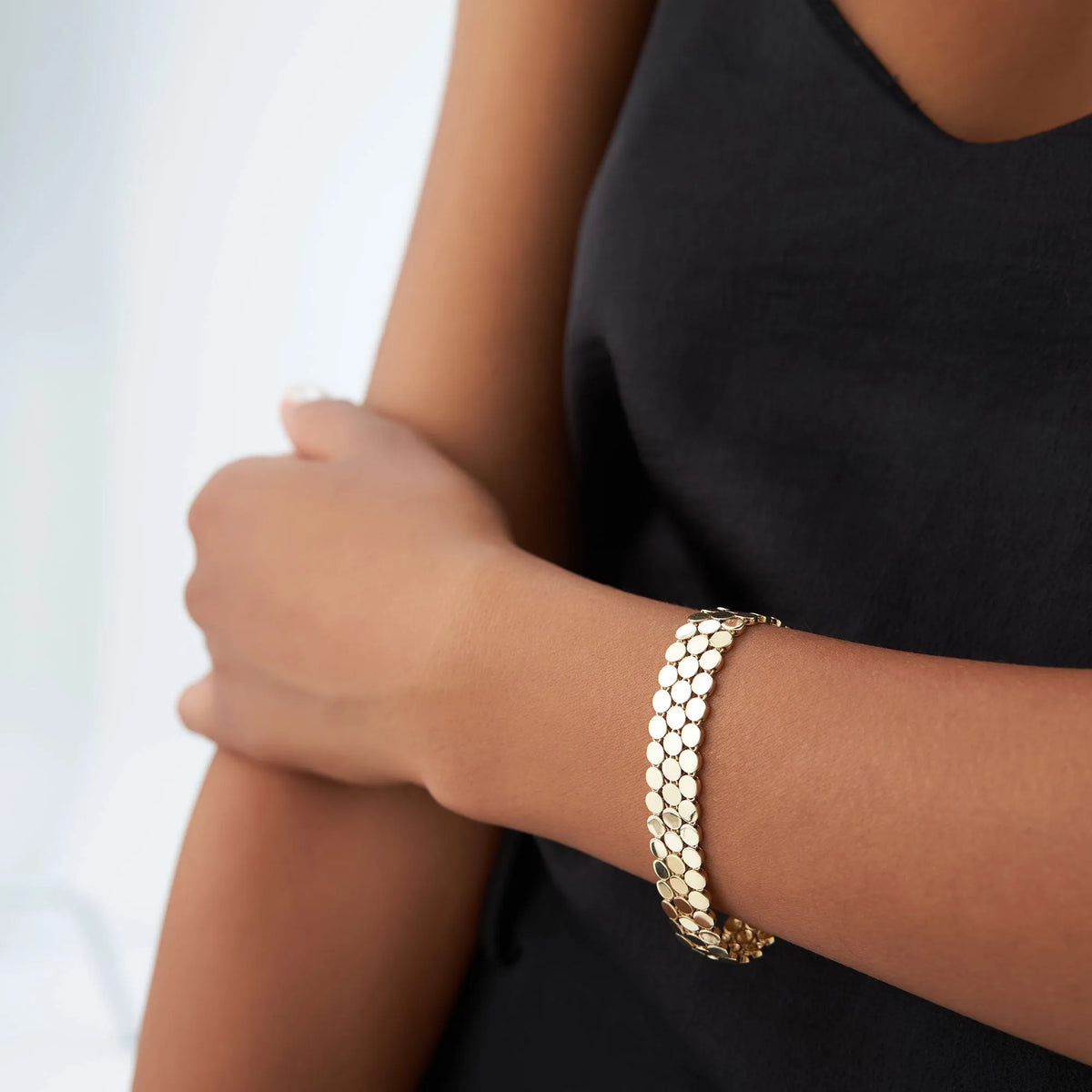 14k Gold Wide Bold Triple Strand Link Bracelet