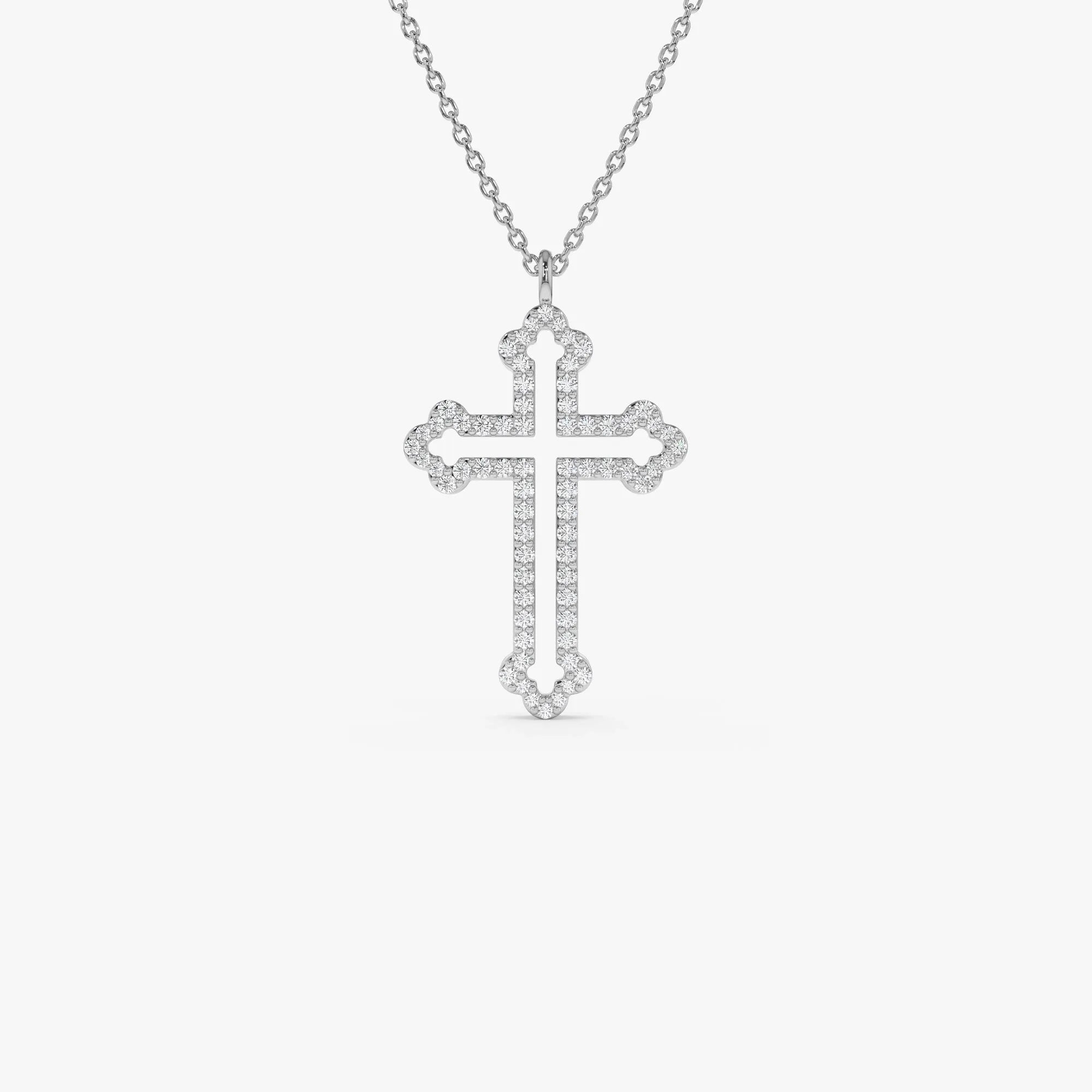 14K Solid Gold Round Diamond Pave Cross Pendant Necklace 0.29ctw