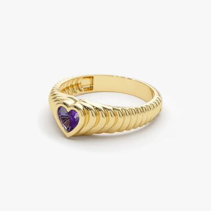 14K Solid Gold Heart Shape Amethyst 0.40 Carat Dome Beveled Ring