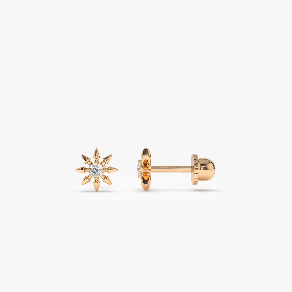 14k Gold Diamond Round Cut Star Helix Piercing Single Earring 0.035 ctw