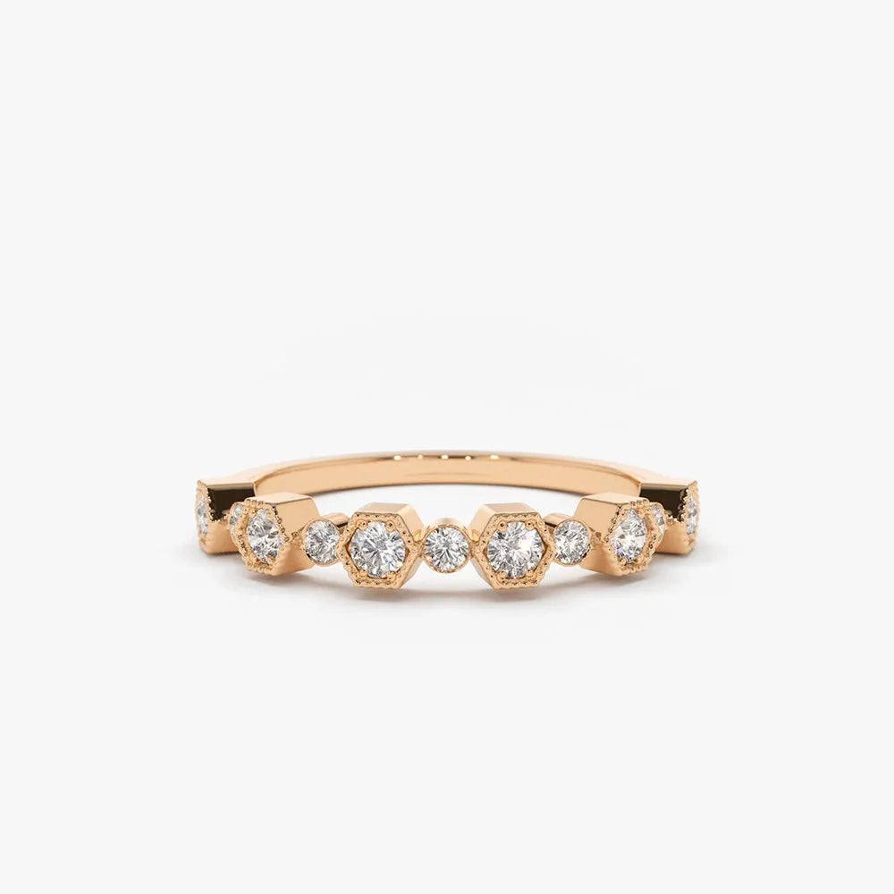 14K Gold Round Cut Diamond 0.25 Ctw Band Ring