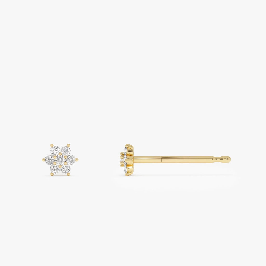 14k Gold Diamond Round Cut Floral Cluster Stud Earrings 0.18 ctw