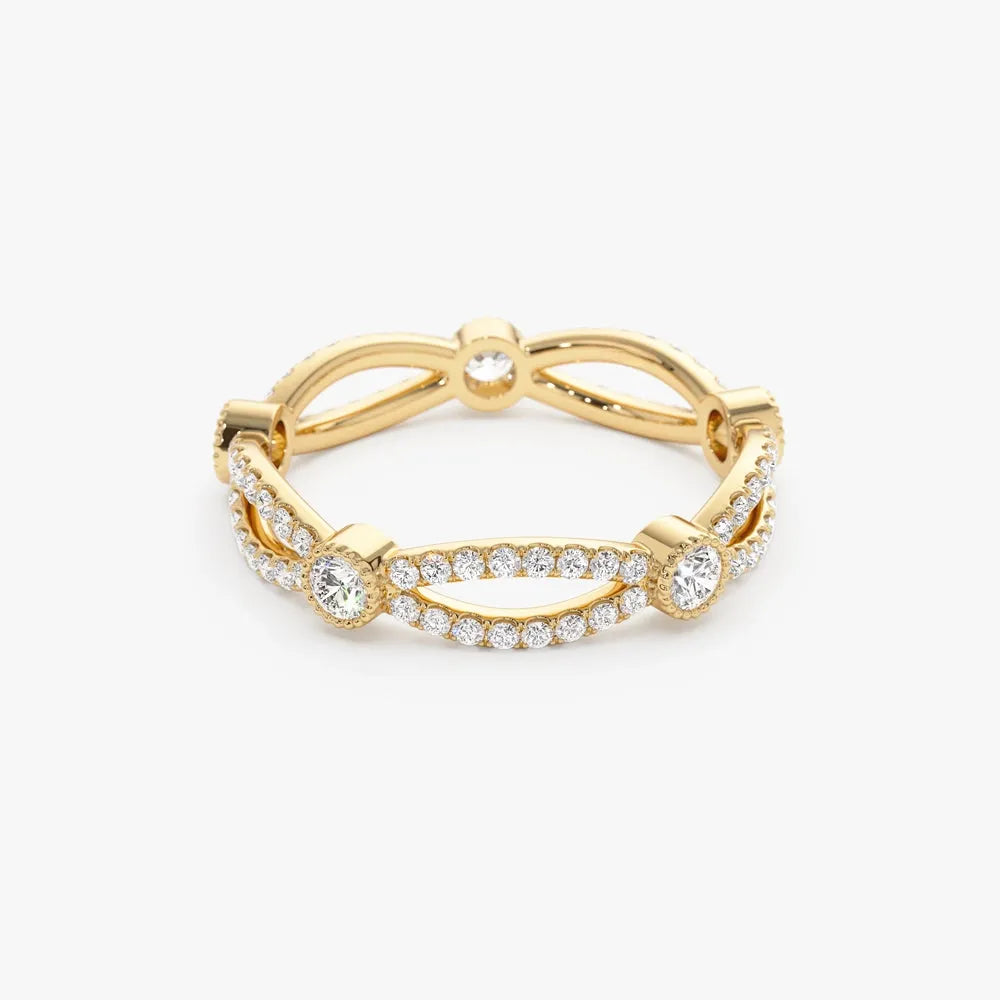 14k Gold Diamond Round Cut Infinity Eternity Ring 0.80 ctw