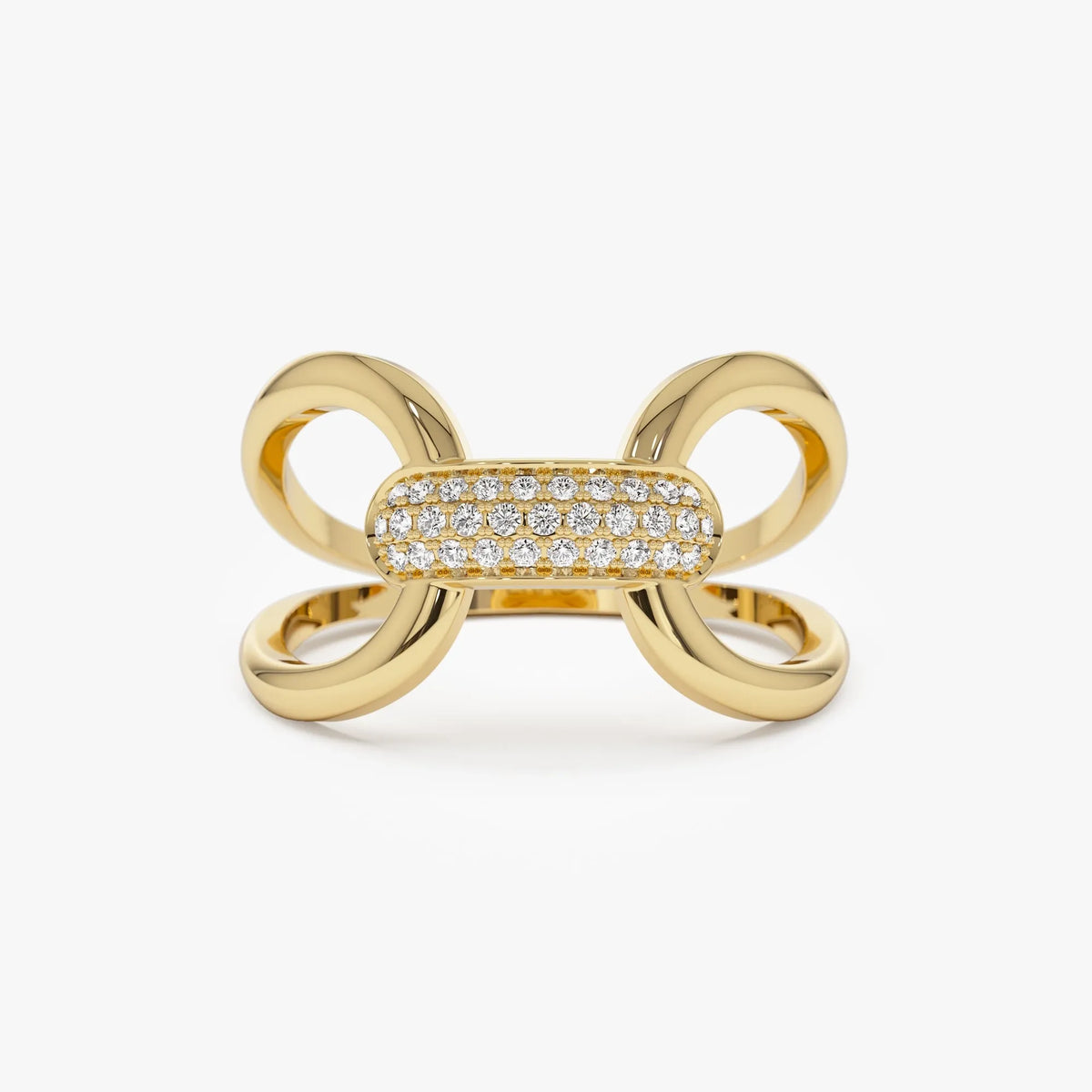 14K Solid Gold Round Diamond 0.15 Carat Folded Micro Pave Ring