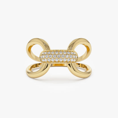 14K Solid Gold Round Diamond 0.15 Carat Folded Micro Pave Ring