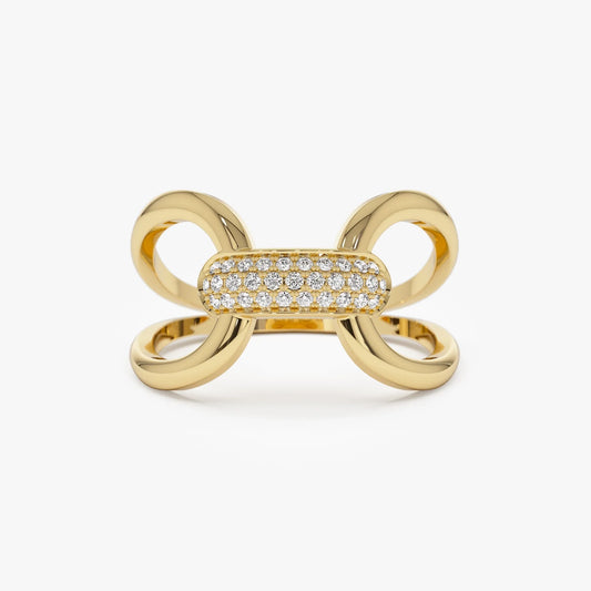 14K Solid Gold Round Diamond 0.15 Carat Folded Micro Pave Ring