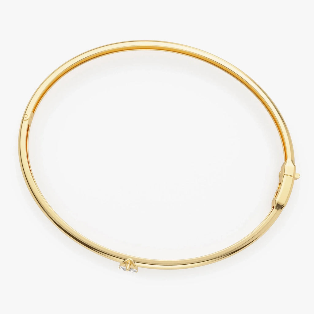 14K Solid Gold 0.25 CTW Heart Shape Diamond Solitaire Bangle