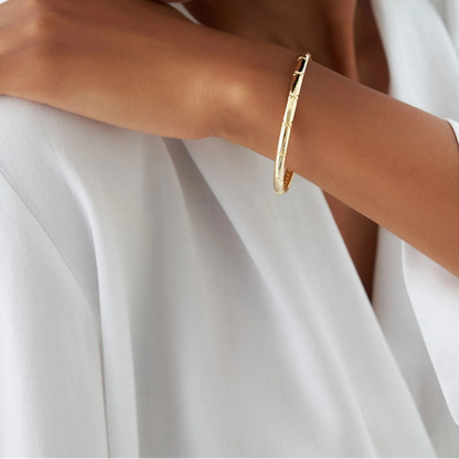 14K Gold 4MM Wide Dome X Cut Design Bangle Bracelet