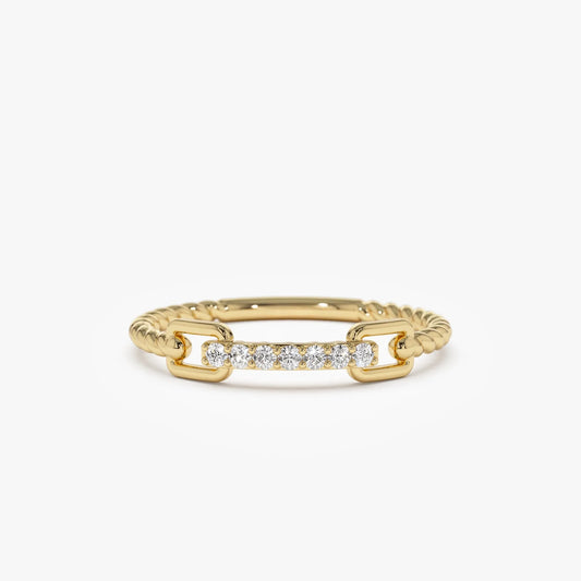 14k Gold Round Cut Diamond Braided Stackable Pave Ring 0.07 ctw