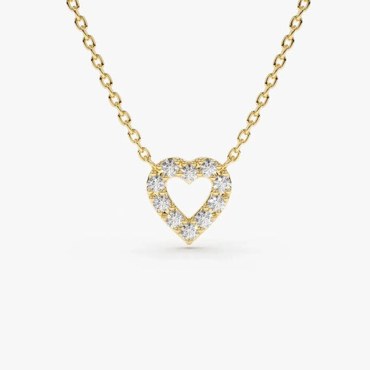 14K Solid Gold Round Diamond Tiny Heart Pendant Necklace Prong Setting 0.10ctw