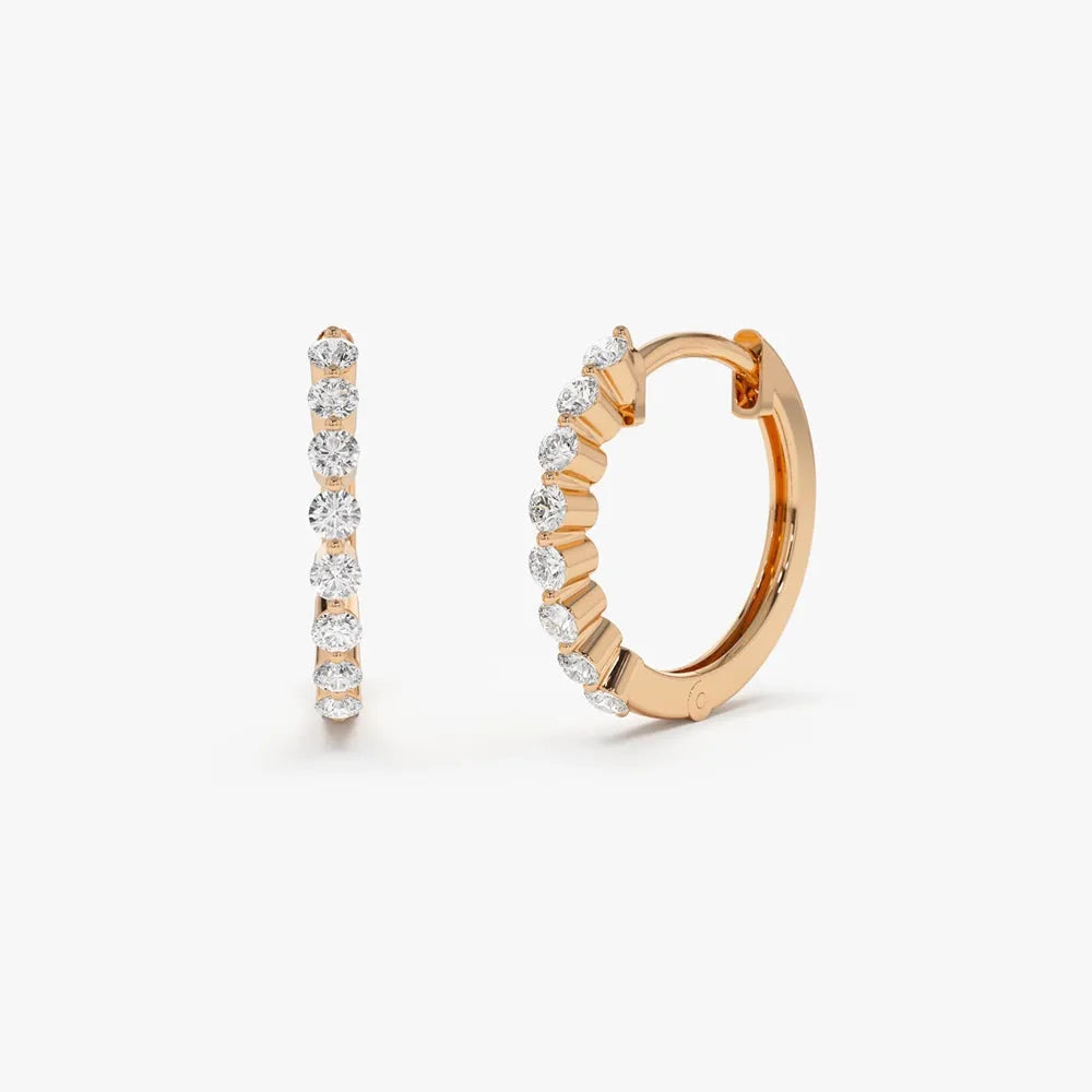 14k Gold Diamond Round Cut Shared Prong Hoop Earrings 0.46 ctw