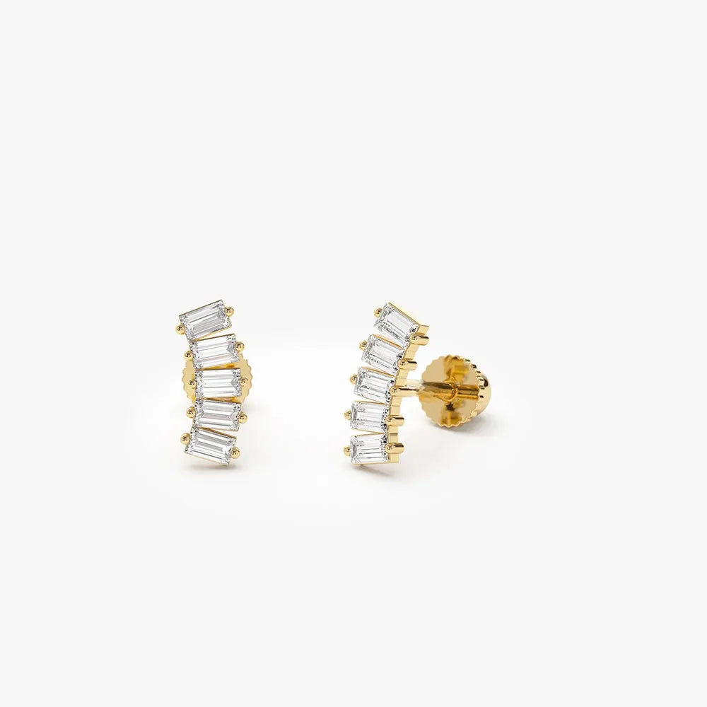14k Gold Diamond Baguette Cut Curved Helix Piercing Single Earring 0.15 ctw