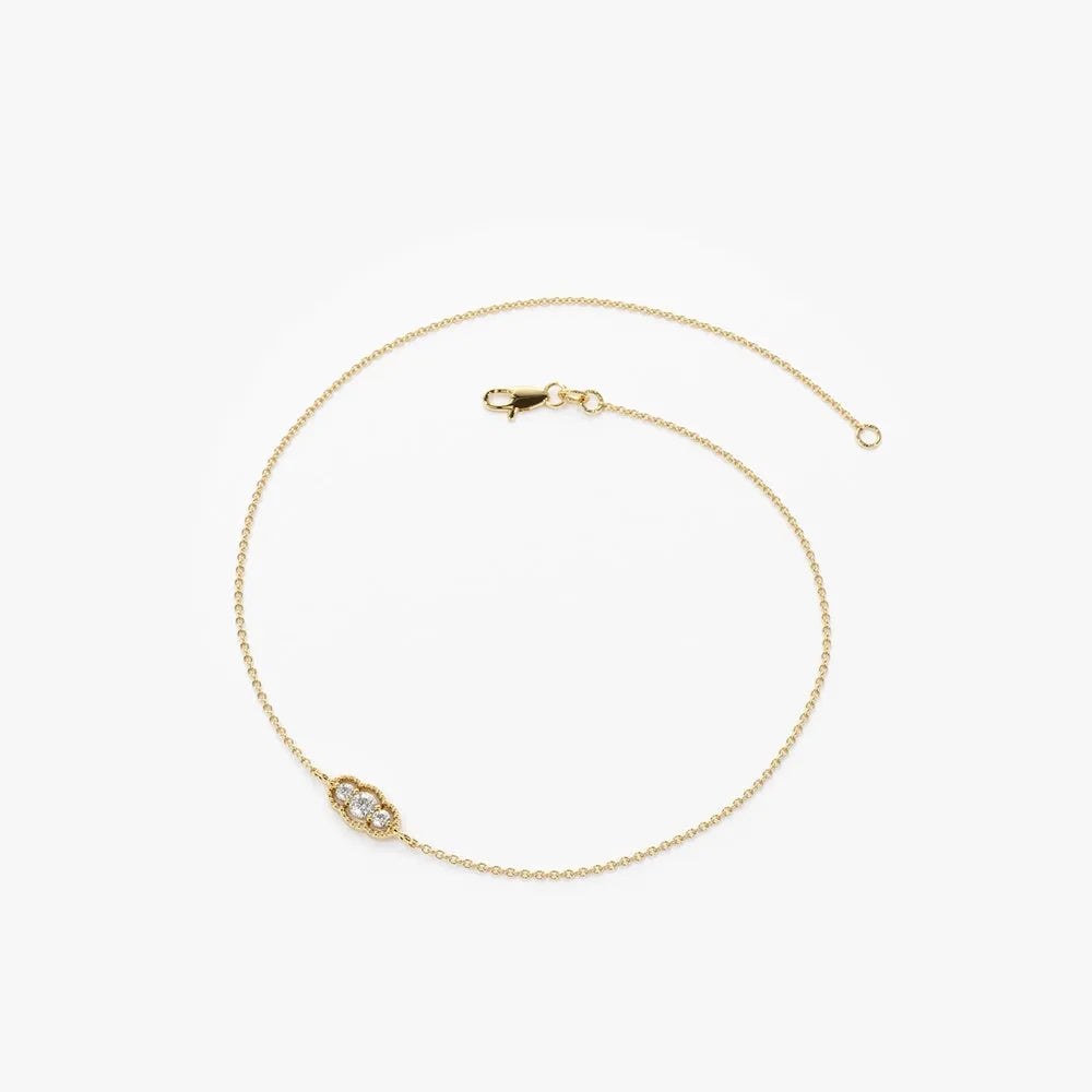 14K Solid Gold Round Diamond Art Deco Chain Bracelet Prong Setting 0.12 Carat