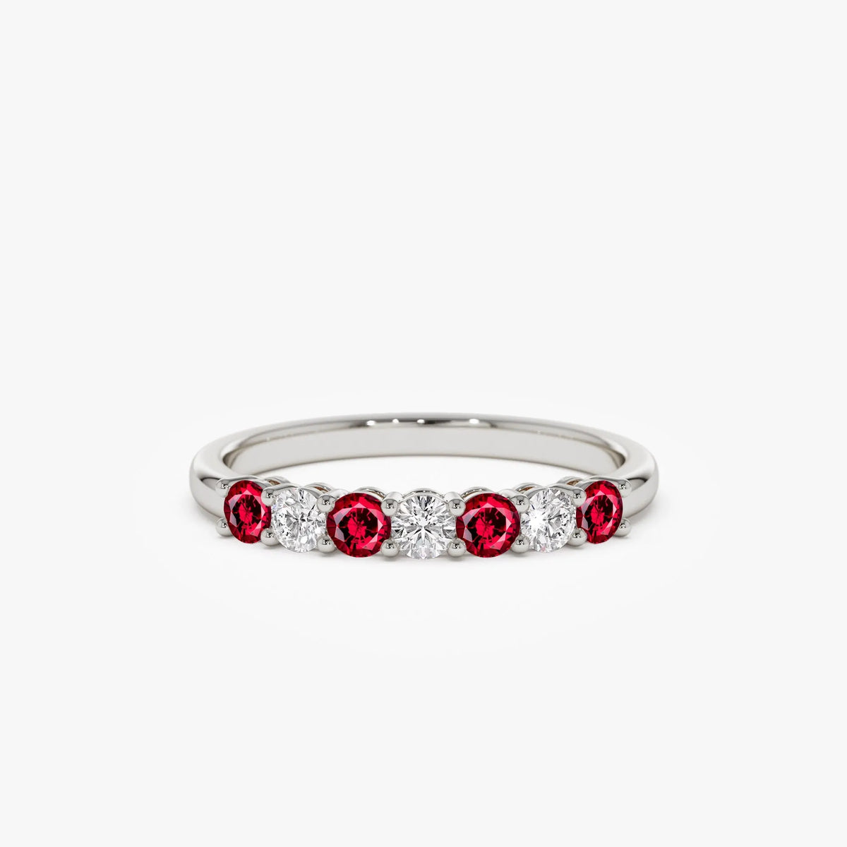 14k Gold Ruby and Diamond Round Cut 7 Stone Basket Setting Wedding Ring 0.43 ctw