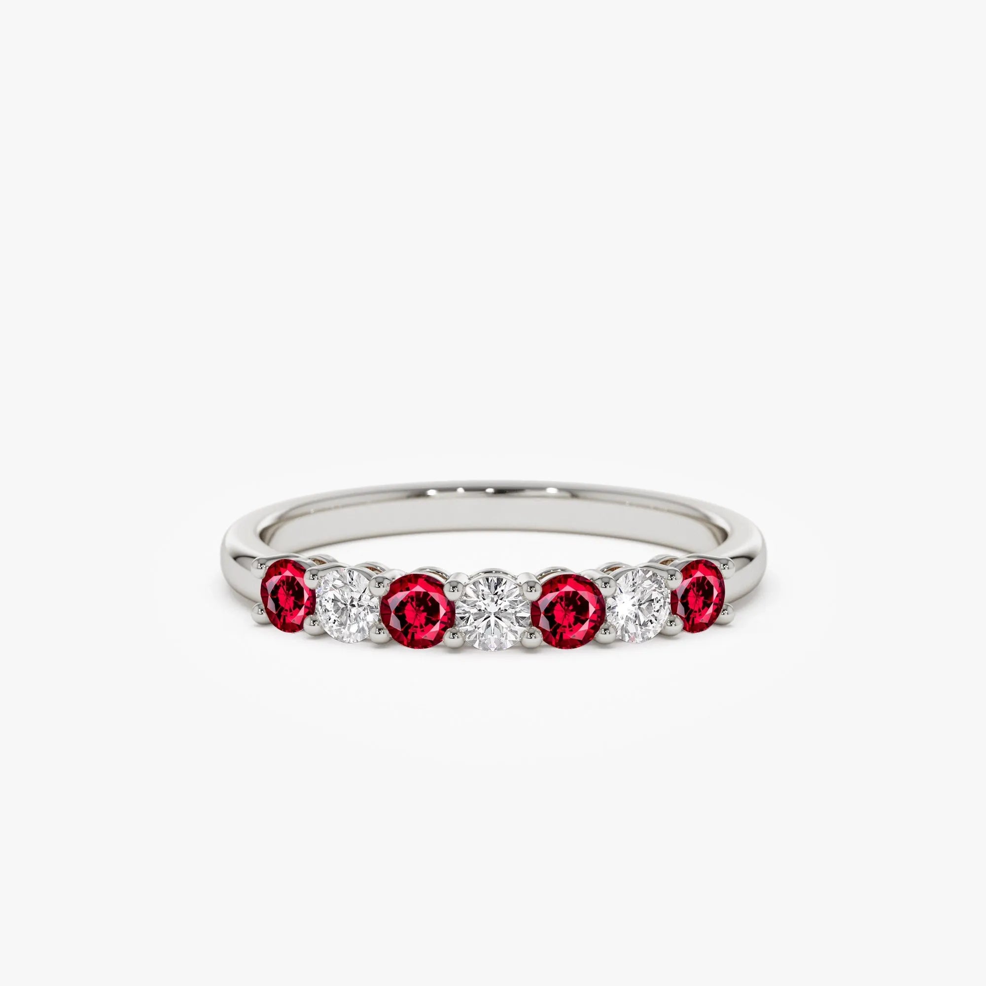 14k Gold Ruby and Diamond Round Cut 7 Stone Basket Setting Wedding Ring 0.43 ctw