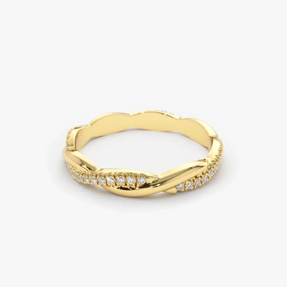 14K Gold Round Diamond Micro Pave Weaving Braid Eternity Ring 2.2MM 0.27 CTW