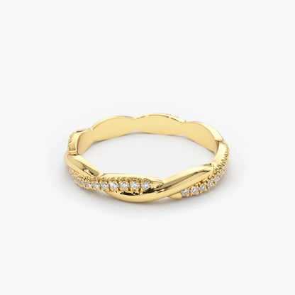 14K Gold Round Diamond Micro Pave Weaving Braid Eternity Ring 2.2MM 0.27 CTW