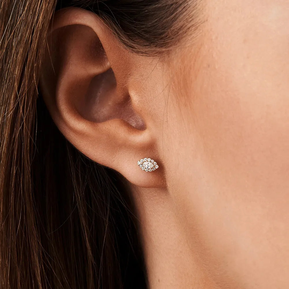 14k Gold Diamond Marquise Cut Halo Stud Earrings Micro Pave 0.25 ctw