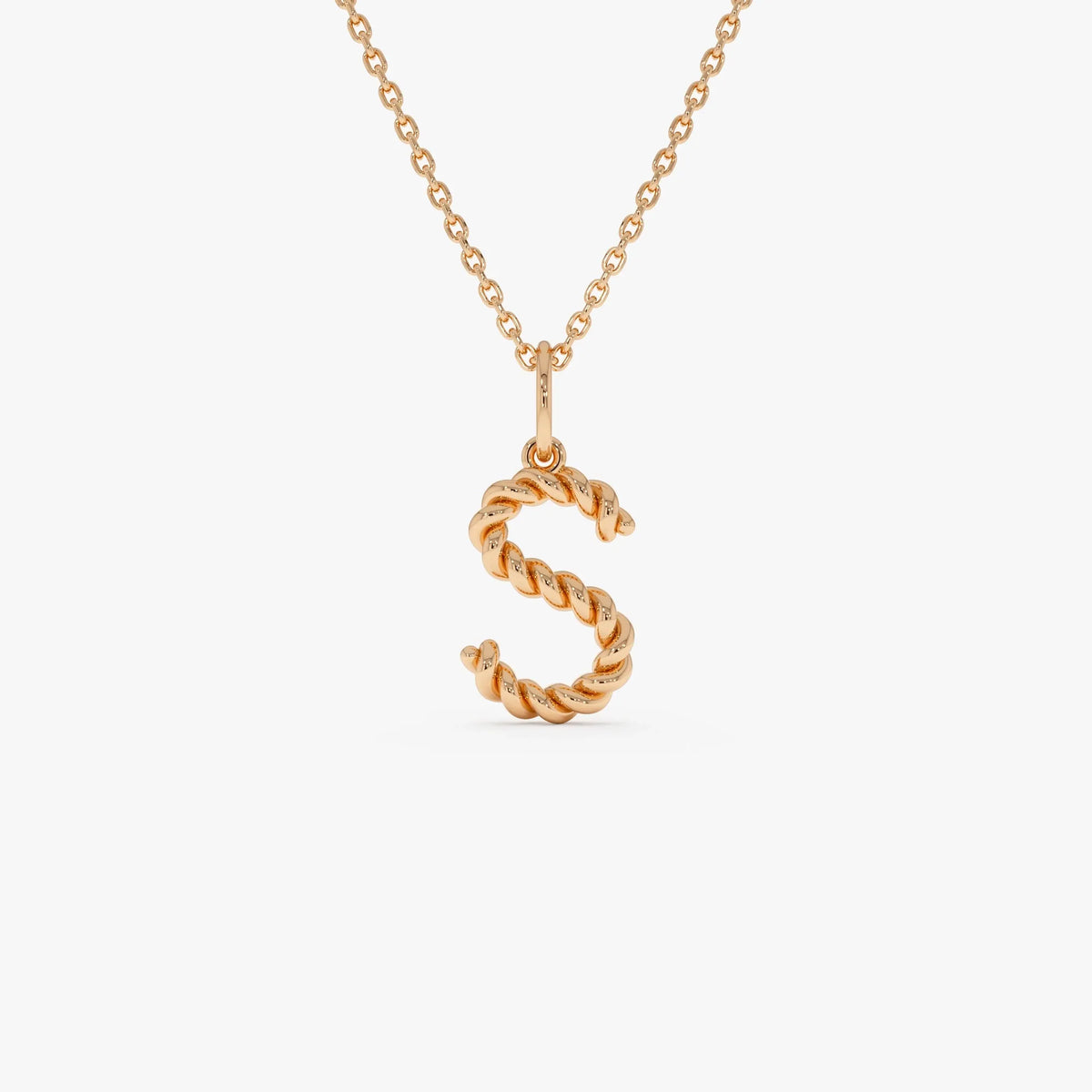 14k Solid Gold Rope Initial Pendant Necklace